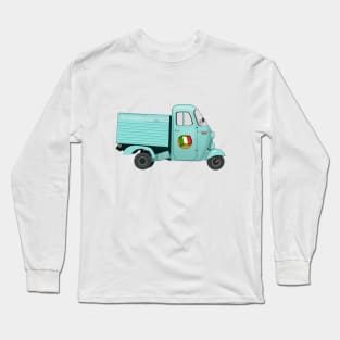 Vintage Cyan Italian Motorized Rikshaw with Italian Flag Sticker on the Door Long Sleeve T-Shirt